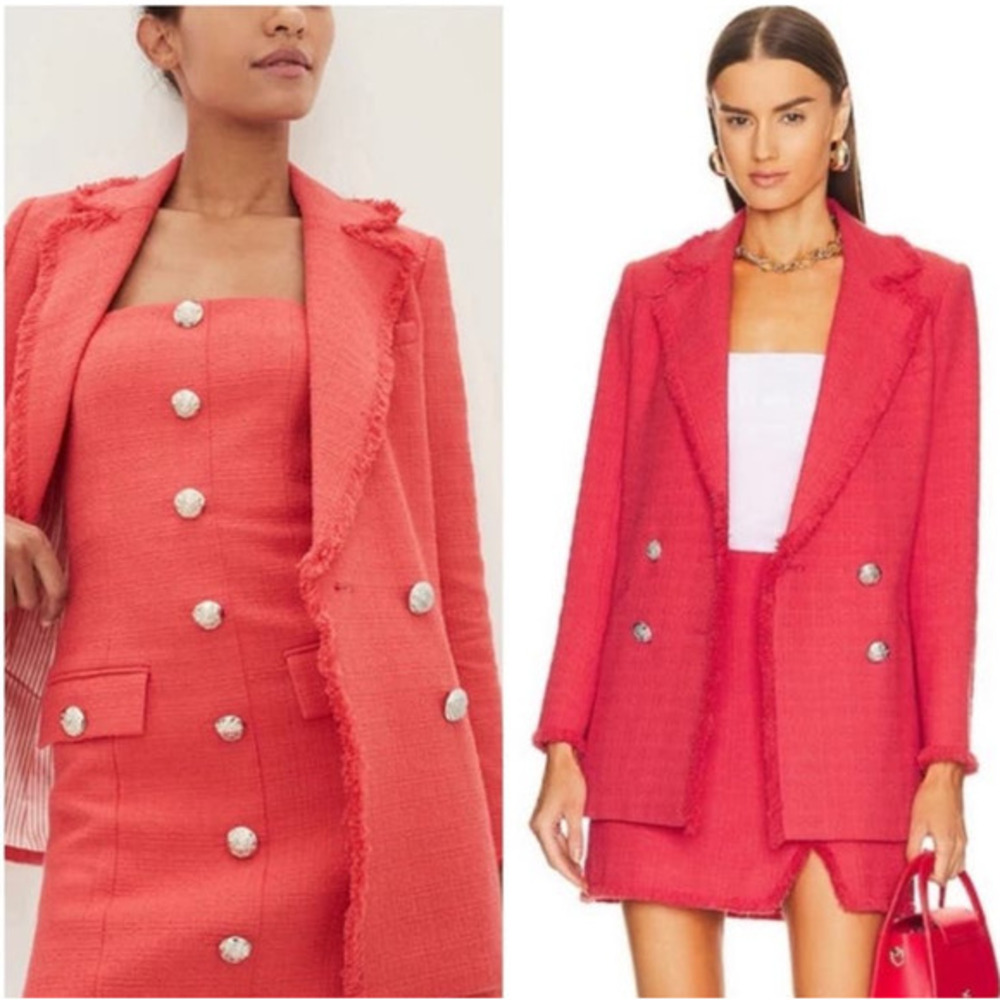 Veronica Beard Nayeli Fringe Dickey Jacket Long Line Watermelon Size 2 - Picture 1 of 16
